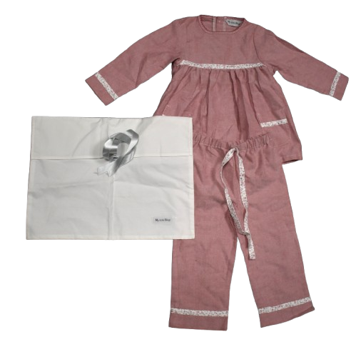 9 Girl's Pink Cotton Pyjamas with Pyjama Case