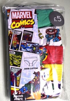 6 Boy's Ex Store Marvel Comics 5 Pack Briefs Size 2-3