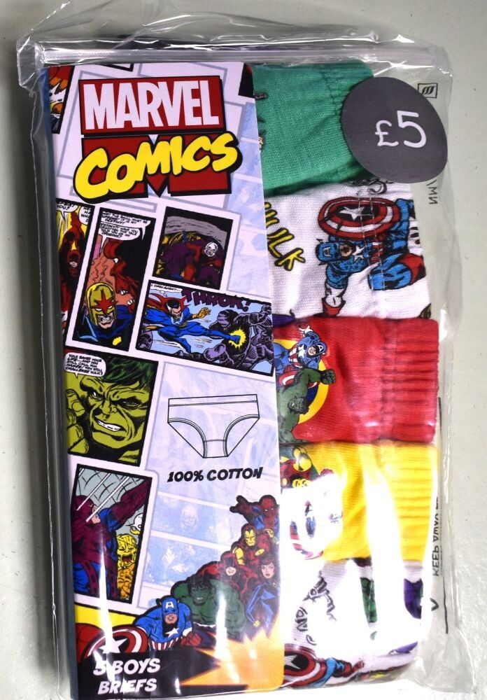6 Boy's Ex Store Marvel Comics 5 Pack Briefs Size 2-3