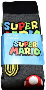 12 Kids Super Mario 3pack Socks Size 12-3
