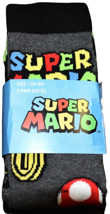 12 Kids Super Mario 3pack Socks Size 12-3