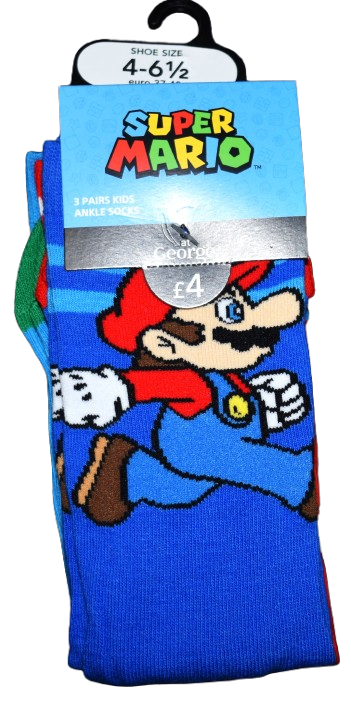 10 Kids Super Mario 3pack Socks Size 4-6.5