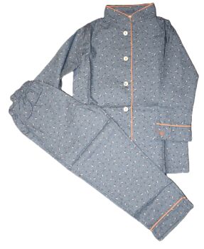 2 Girls Mandarin Collar Blue Cotton Pyjamas Age 2