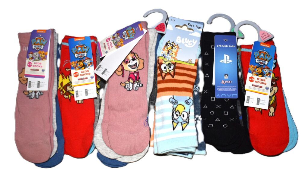 6 Packs of 3 Children's Character Socks