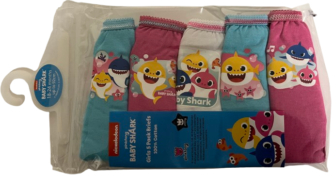 18 Girls Baby Shark 5 Pack Briefs