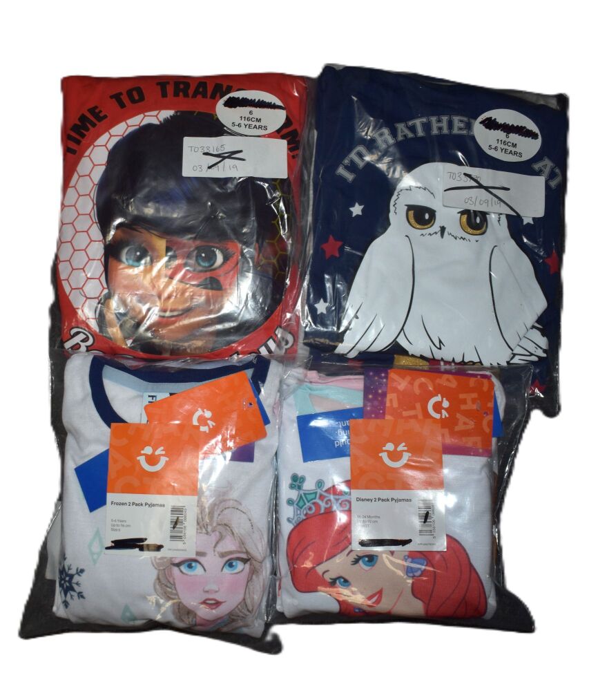 4 Girl's Assorted Character 2 Pack Pyjamas