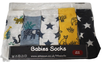 12 5 Pack Baby Boy Socks Size 18-24months