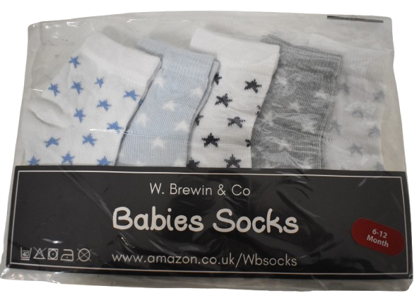 12 5 Pack Baby Boy Socks Size 6-12months