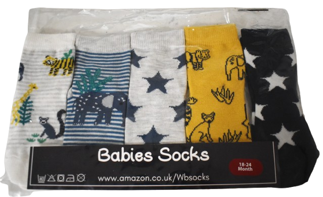 12 5 Pack Baby Boy Socks Size 0-6months