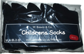 12 Kids 5 Pack Black Socks Size 12.5-3.5
