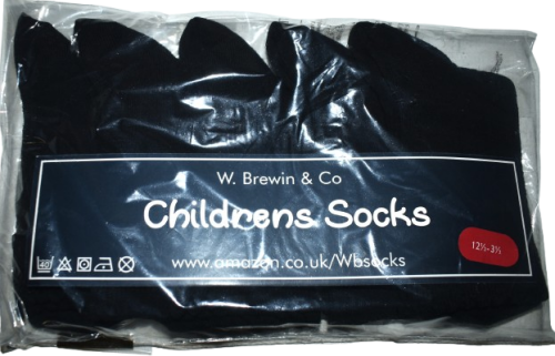 12 Kids 5 Pack Black Socks Size 12.5-3.5