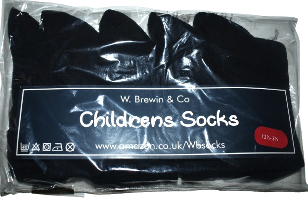 12 Kids 5 Pack Black Socks Size 12.5-3.5