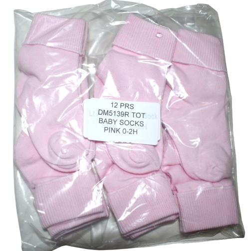 12 Pairs Of Pink Baby Socks Size 0-2