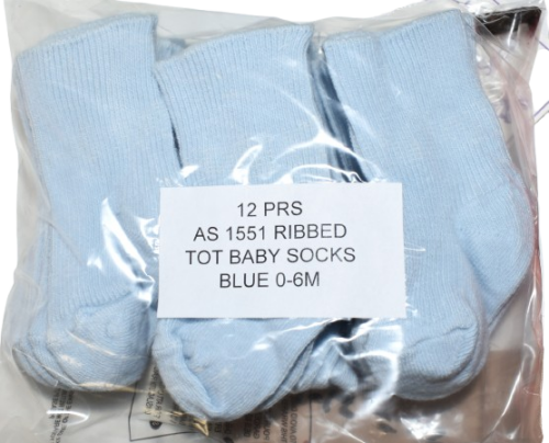 12 Pairs Of Blue Baby Socks Size 0-6months