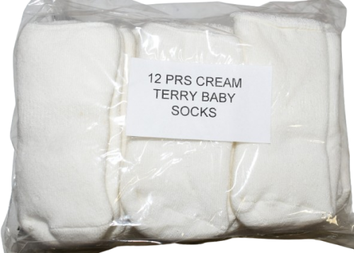 12 Pairs Of Cream Baby Socks Size 0-2