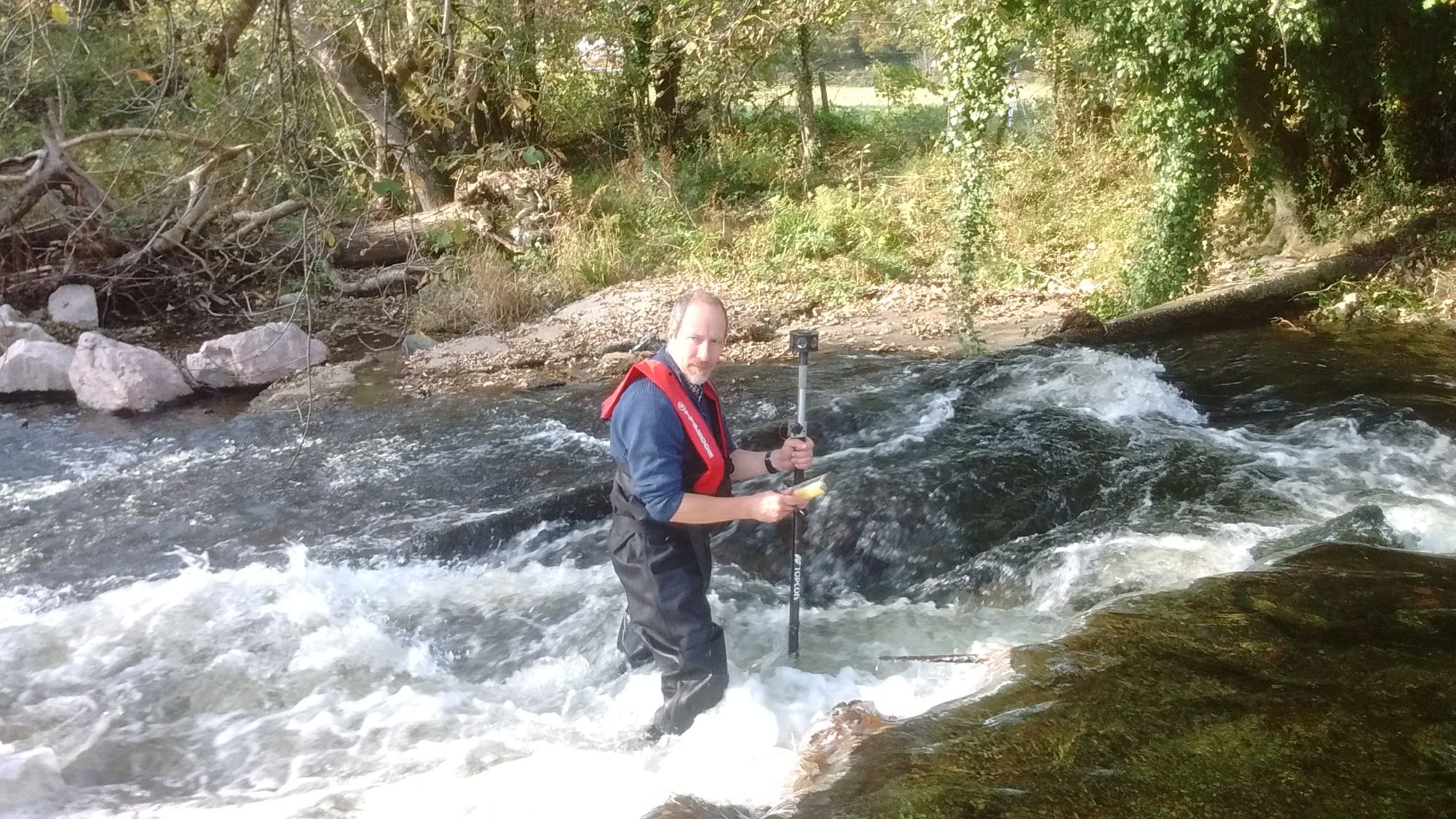 Level survey of river weir in Devon