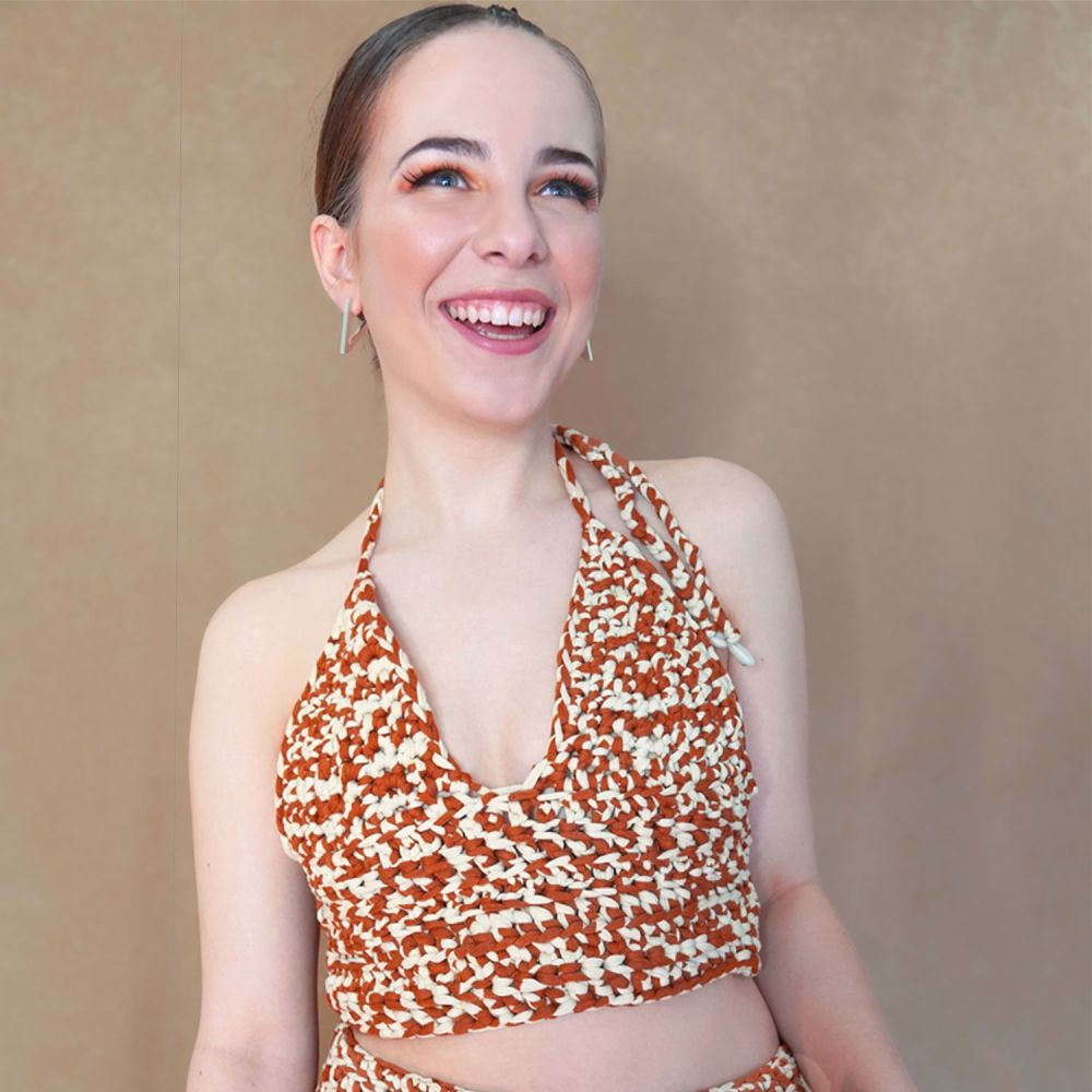 CORALINE Brown & Cream Crochet Crop Top