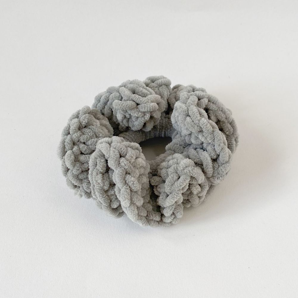 Grey Velvet Crochet Scrunchie