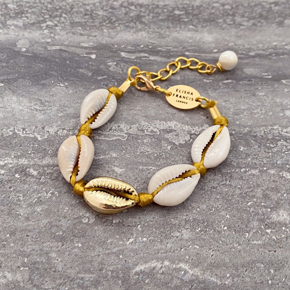 Ochre Cowrie Shell Bracelet - Gold Nugget