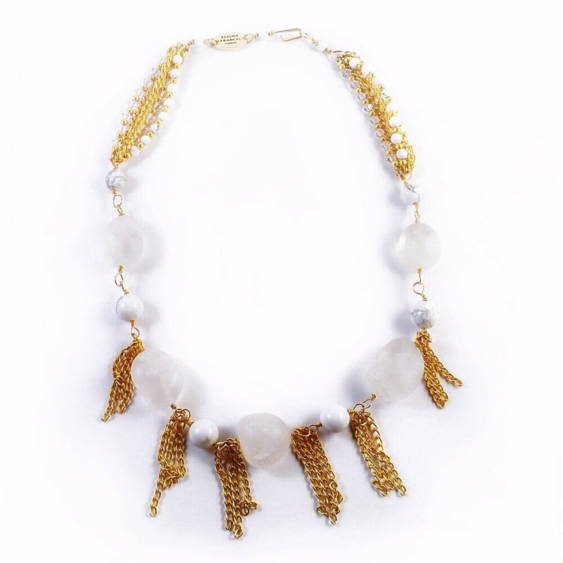 statement necklace, elisha francis, white necklace, gemstone jewellery, fashion jewellery
