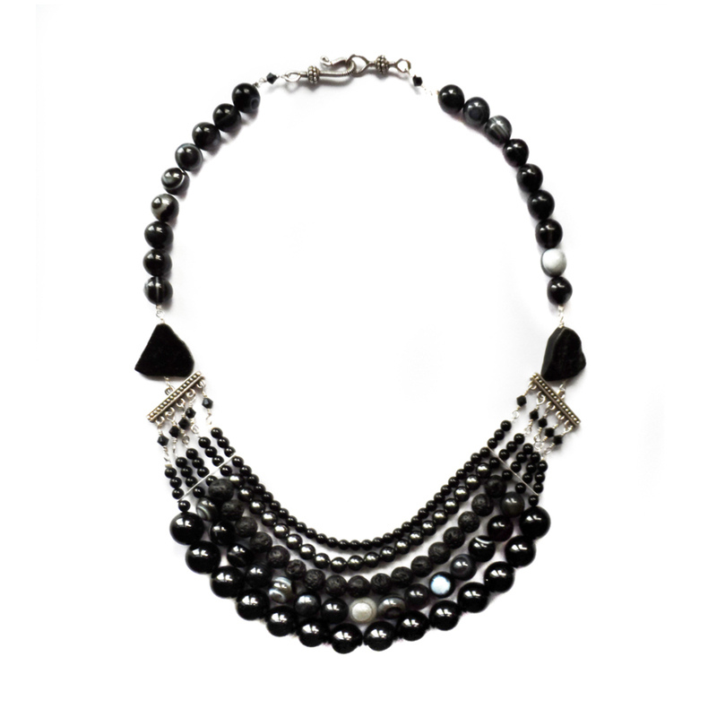 hematite necklace, elisha francis, gemstone jewelry, statement necklace