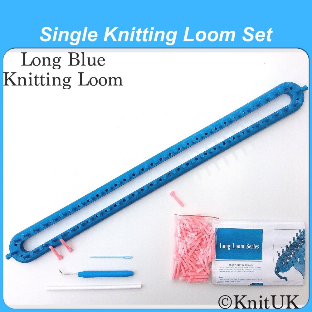 KnitUK Long Blue Knitting Loom. 62 Pegs +  62 extra-pegs.