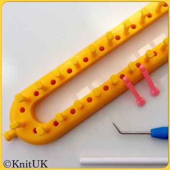 KnitUK Long Yellow Knitting Loom. 38 Pegs +  38 extra-pegs