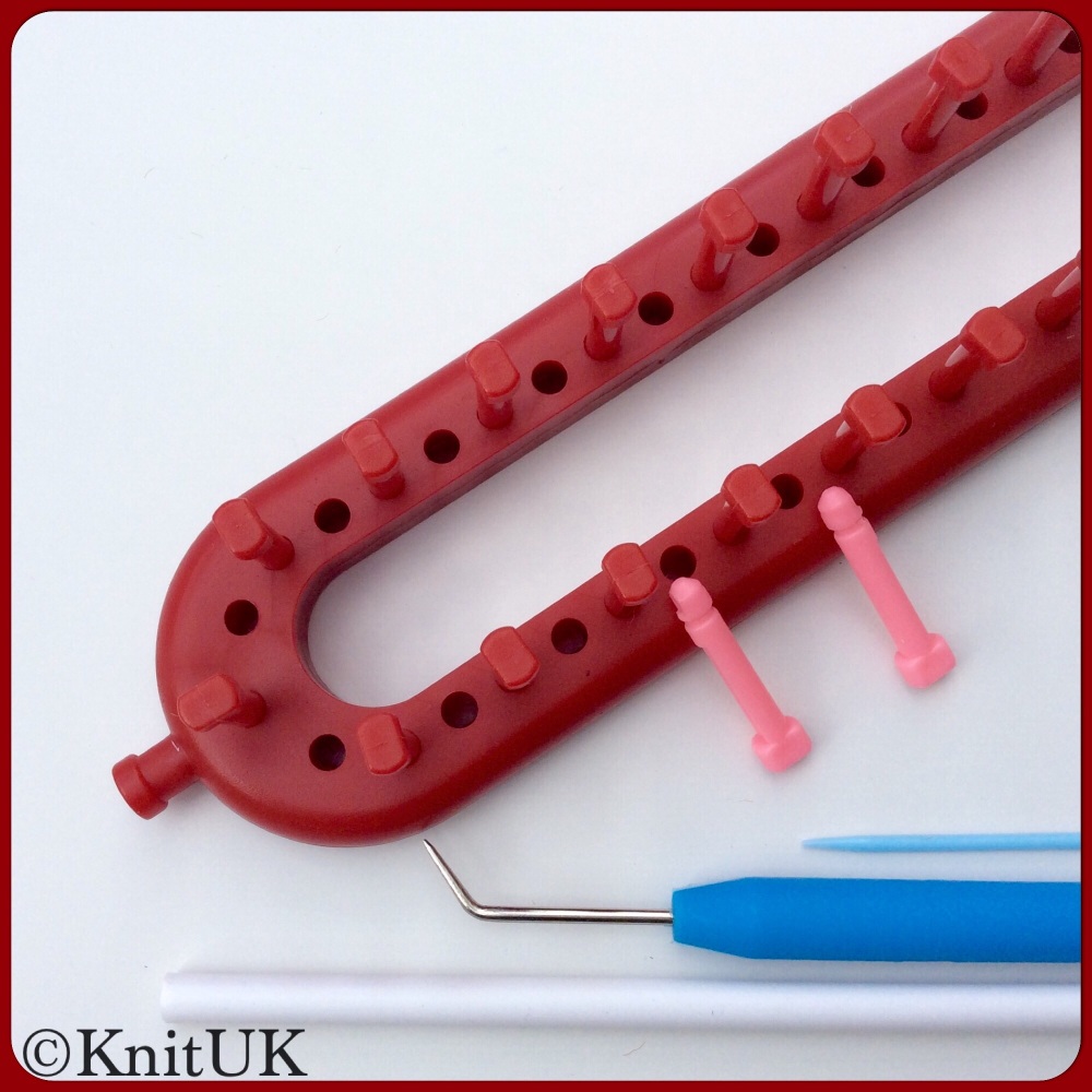 KnitUK Long Red Knitting Loom. 26 Pegs + 26 extra pegs