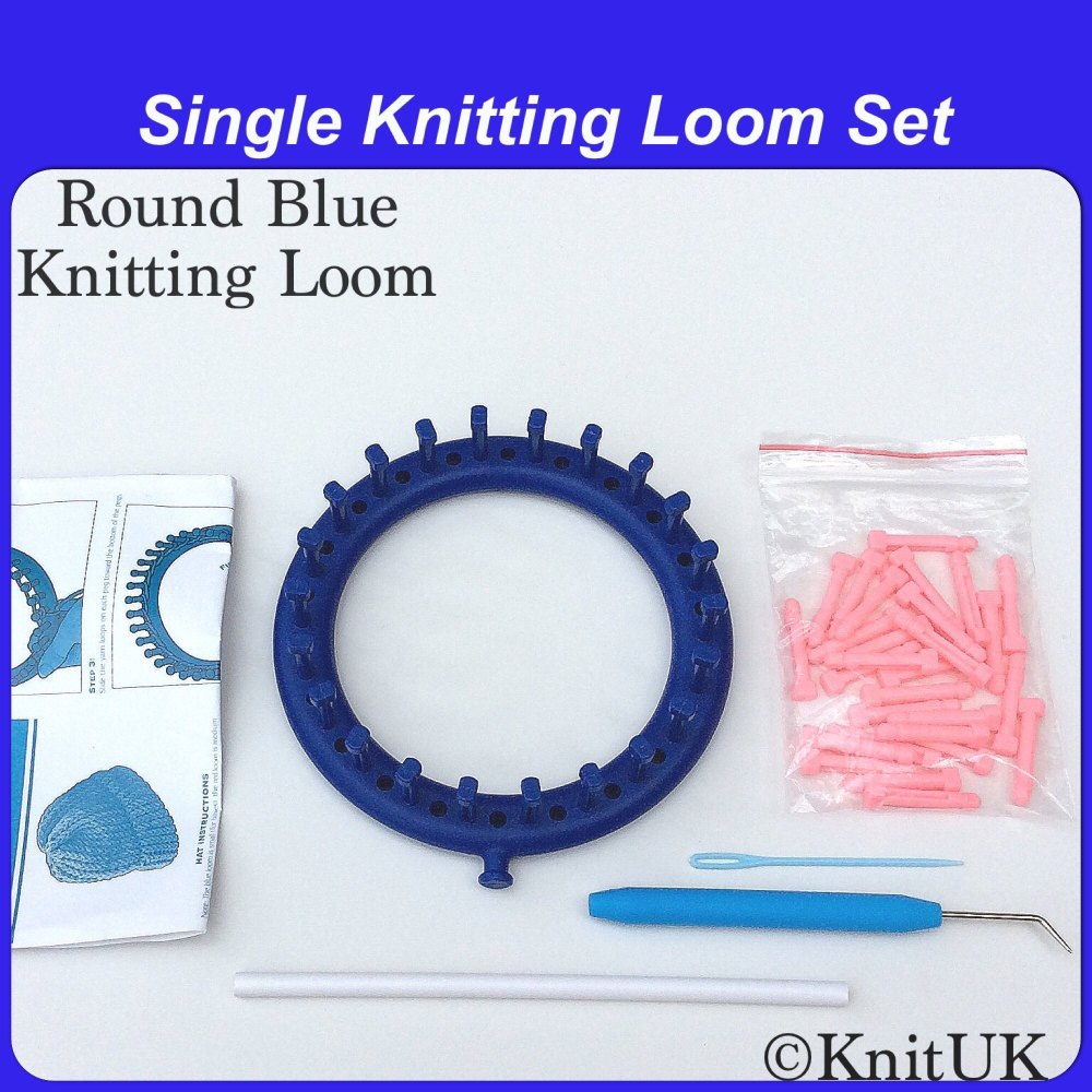 KnitUK Round Blue Knitting Loom. 22 pegs + 22 extra pegs
