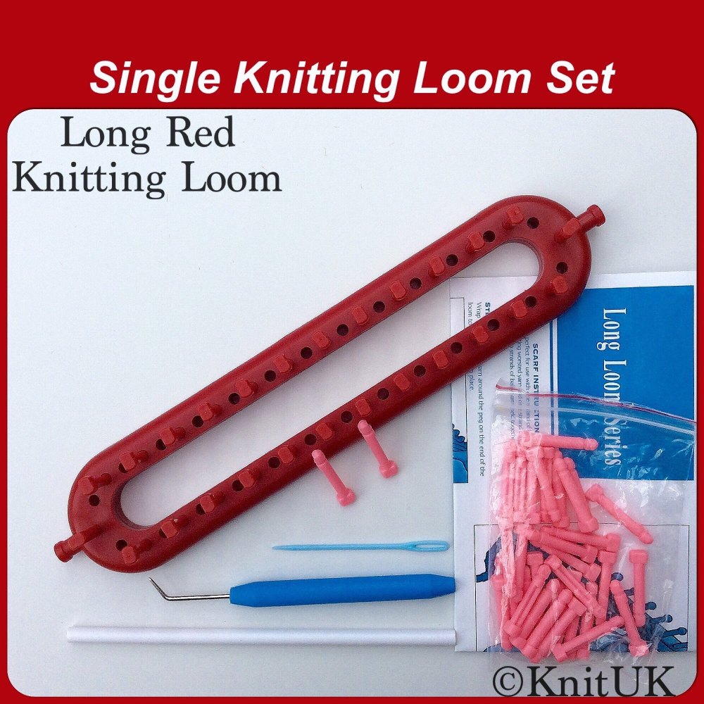 KnitUK Long Red Knitting Loom. 26 Pegs + 26 extra-pegs