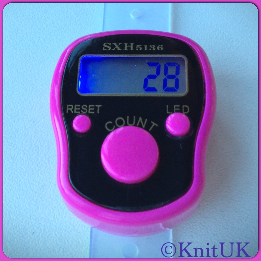 KnitUK Tally Counter. LED Backlight. Finger-Held Digital Knitting Row Counter. Choose colour.