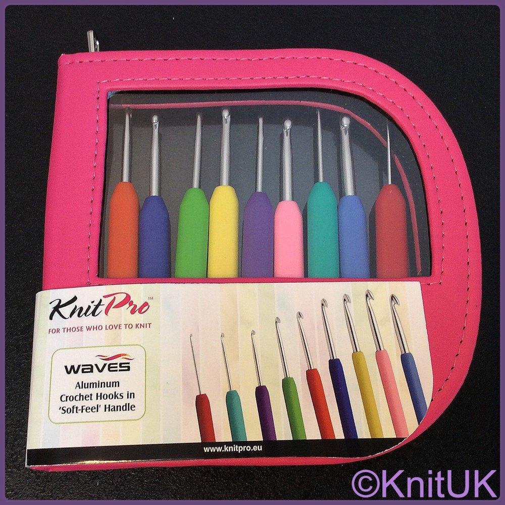 KnitPro Waves Single Ended Crochet Hook Set. Pink
