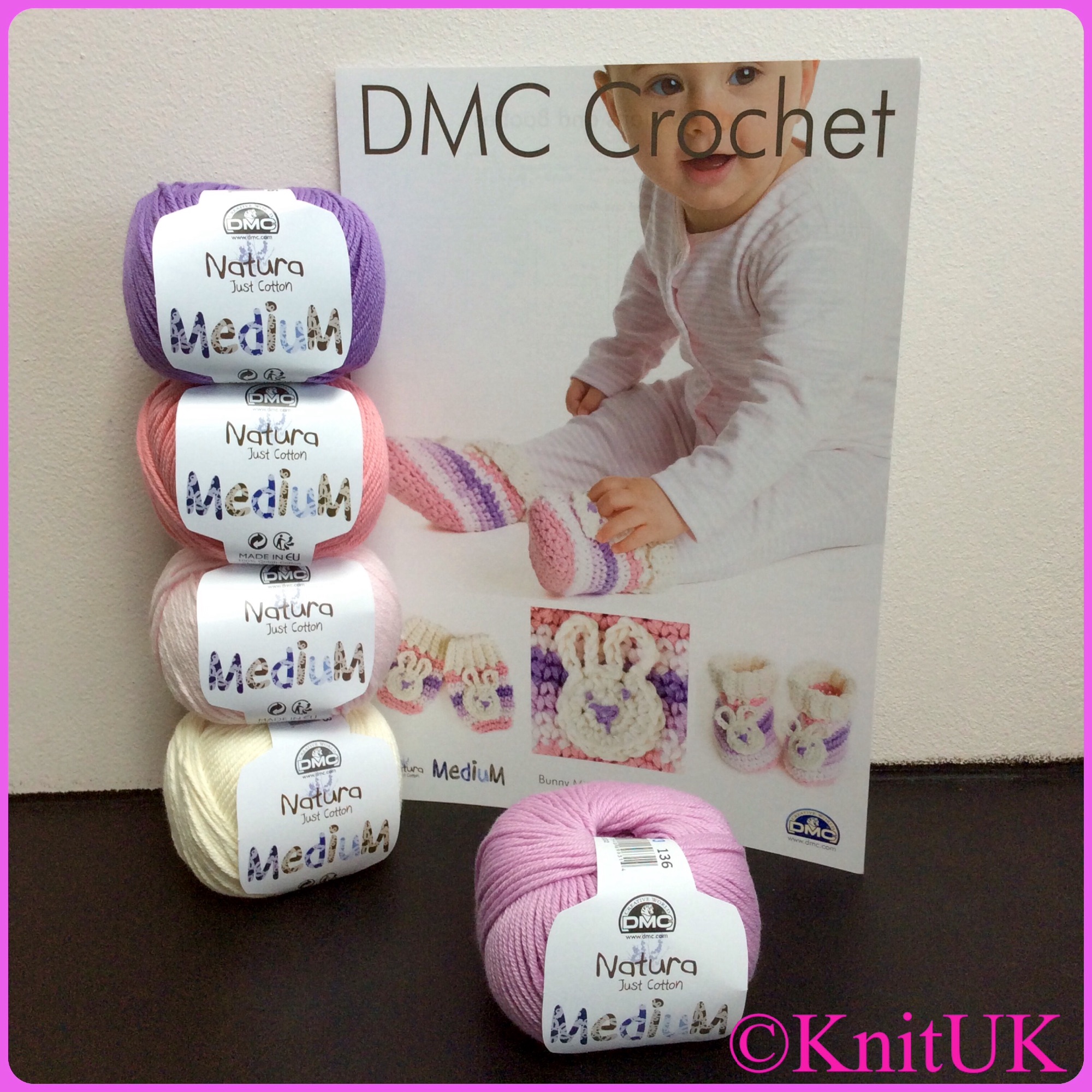 DMC crochet bunny mittens and bootees pattern and natura medium yarn