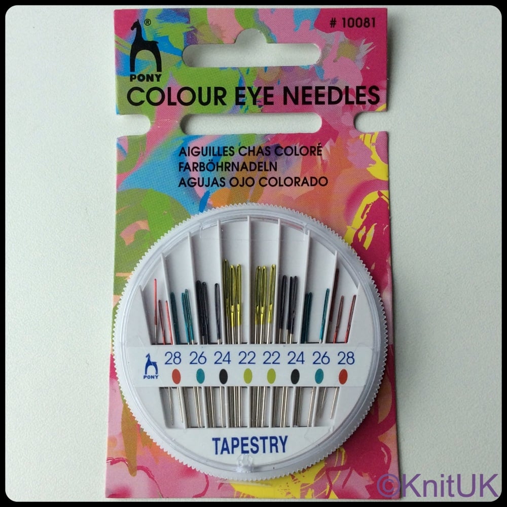 Coloured Eye Hand Sewing Needles Compact - Tapestry (Pony). 24 per Pack