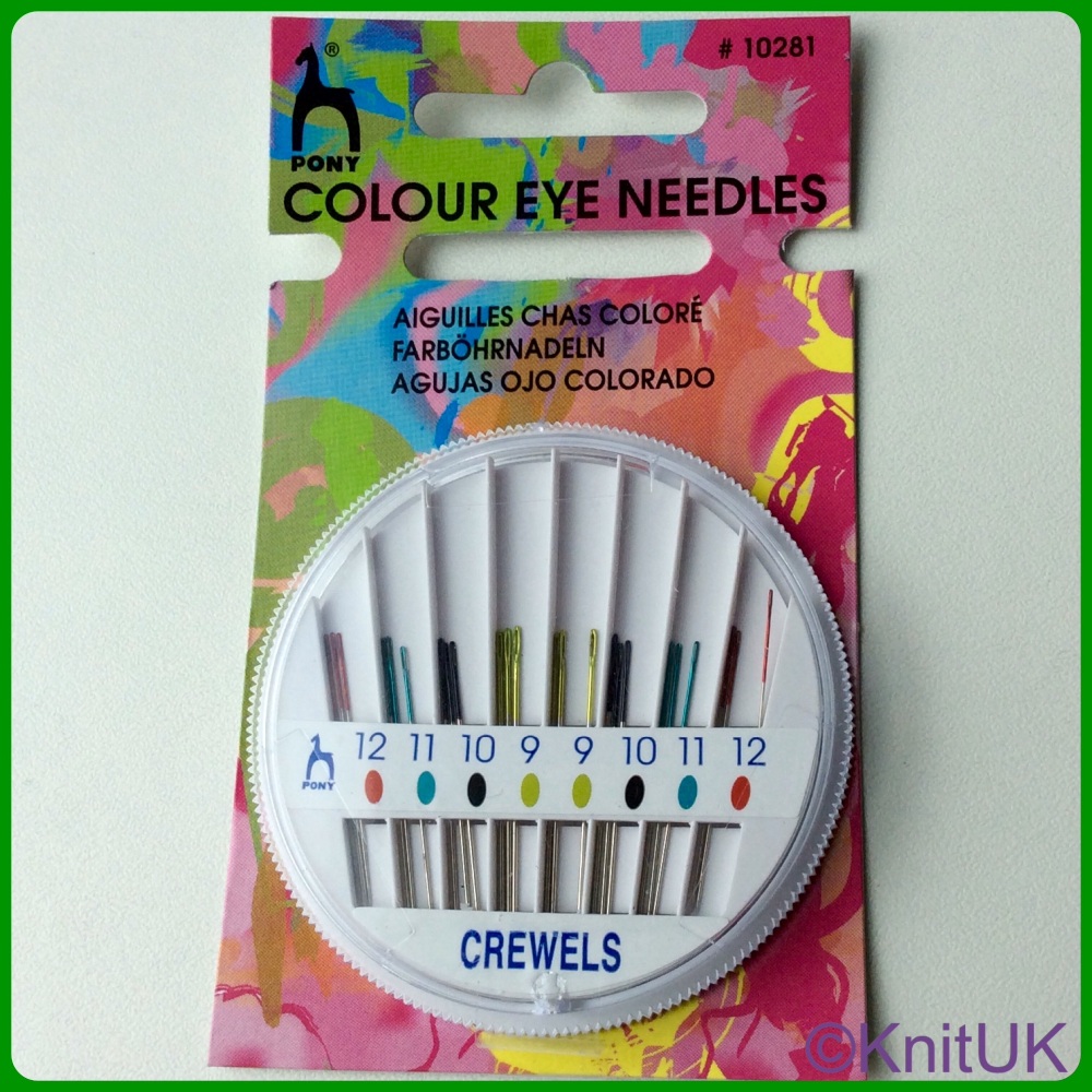 Coloured Eye Hand Sewing Needles Compact - Crewels (Pony). 24 per Pack