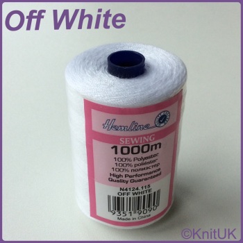 Hemline Sewing Thread 100% Polyester - 1000m. Off White