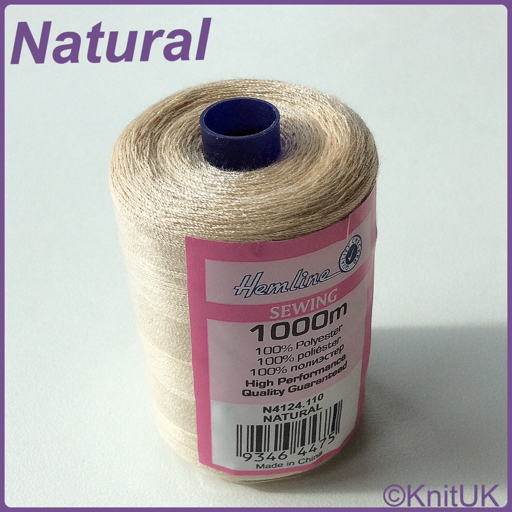 Hemline Sewing Thread 100% Polyester - 1000m. Natural