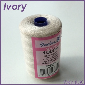 Hemline Sewing Thread 100% Polyester - 1000m. Ivory