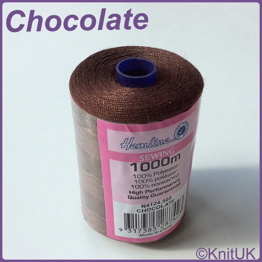 Hemline Sewing Thread 100% Polyester - 1000m. Chocolate
