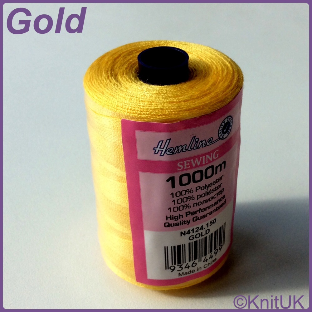Hemline Sewing Thread 100% Polyester - 1000m. Gold