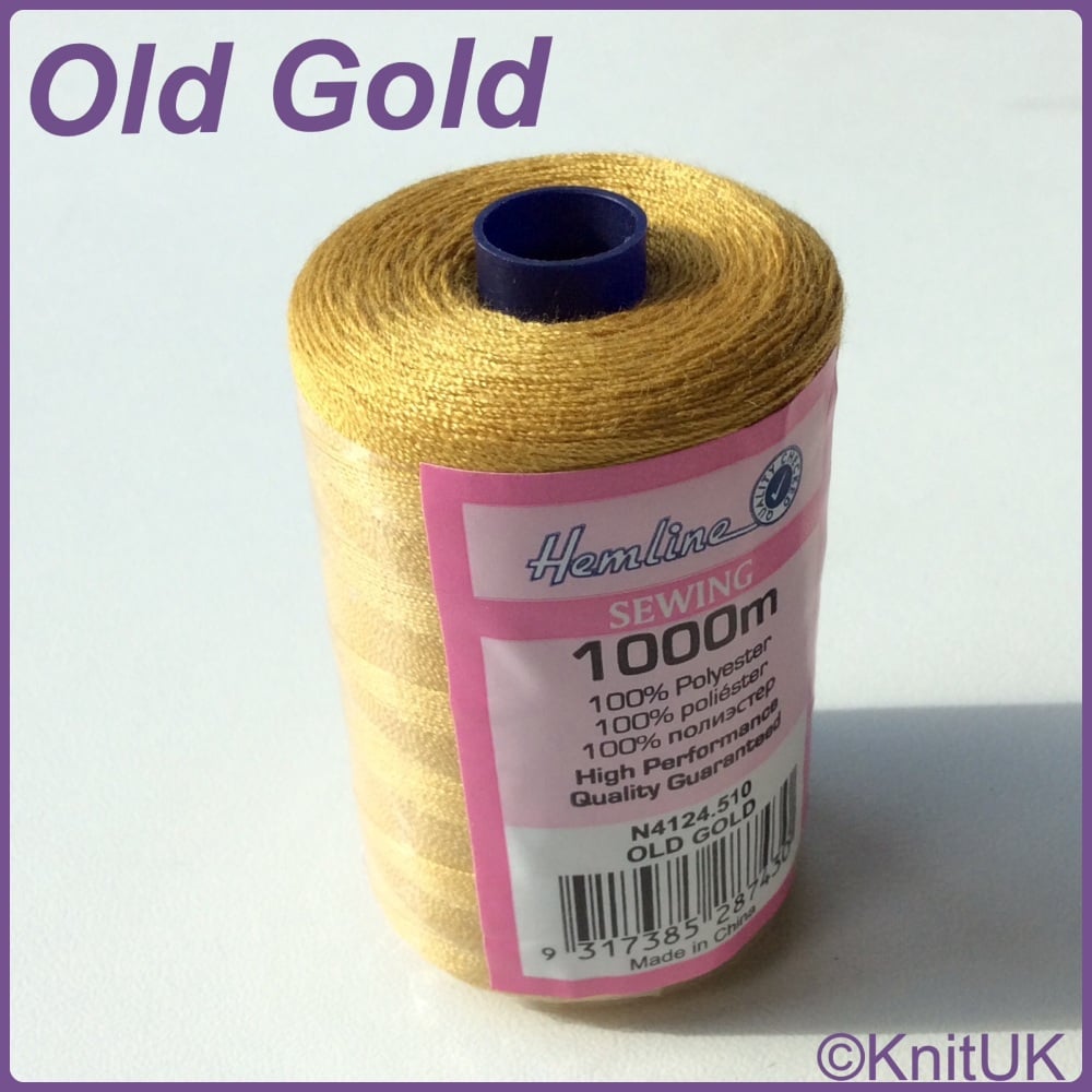 Hemline Sewing Thread 100% Polyester - 1000m. Old Gold