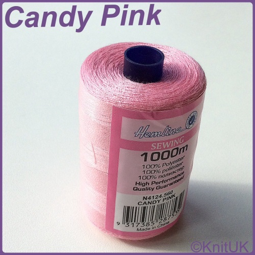 Candy Pink sewing thread Hemline 100 polyester KnitUK