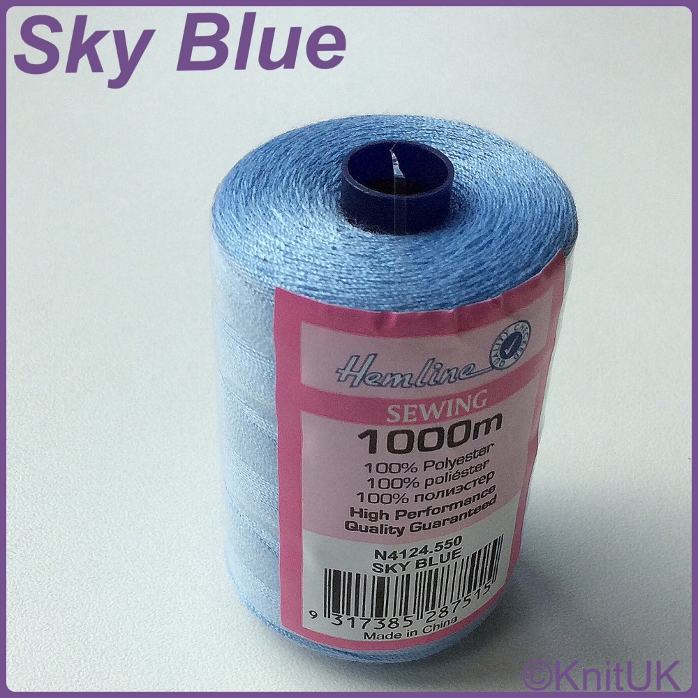 Hemline Sewing Thread 100% Polyester - 1000m. Sky Blue