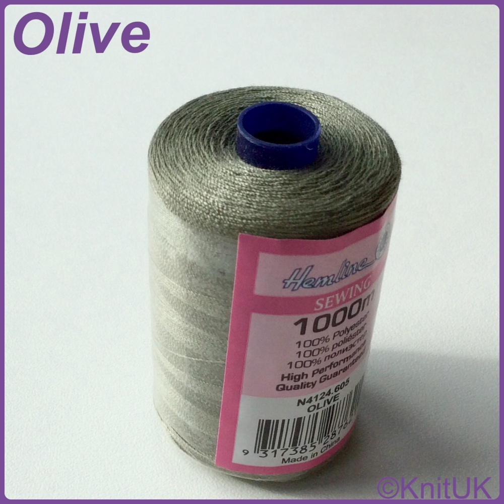 Hemline Sewing Thread 100% Polyester - 1000m. Olive