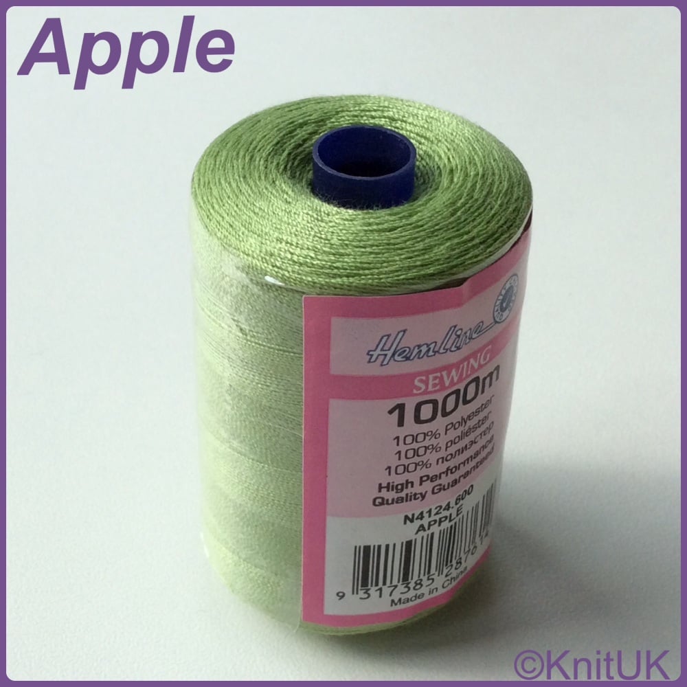 Hemline Sewing Thread 100% Polyester - 1000m. Apple