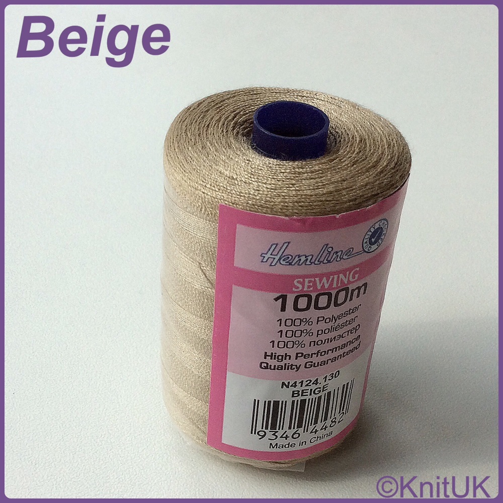 Hemline Sewing Thread 100% Polyester - 1000m. Beige