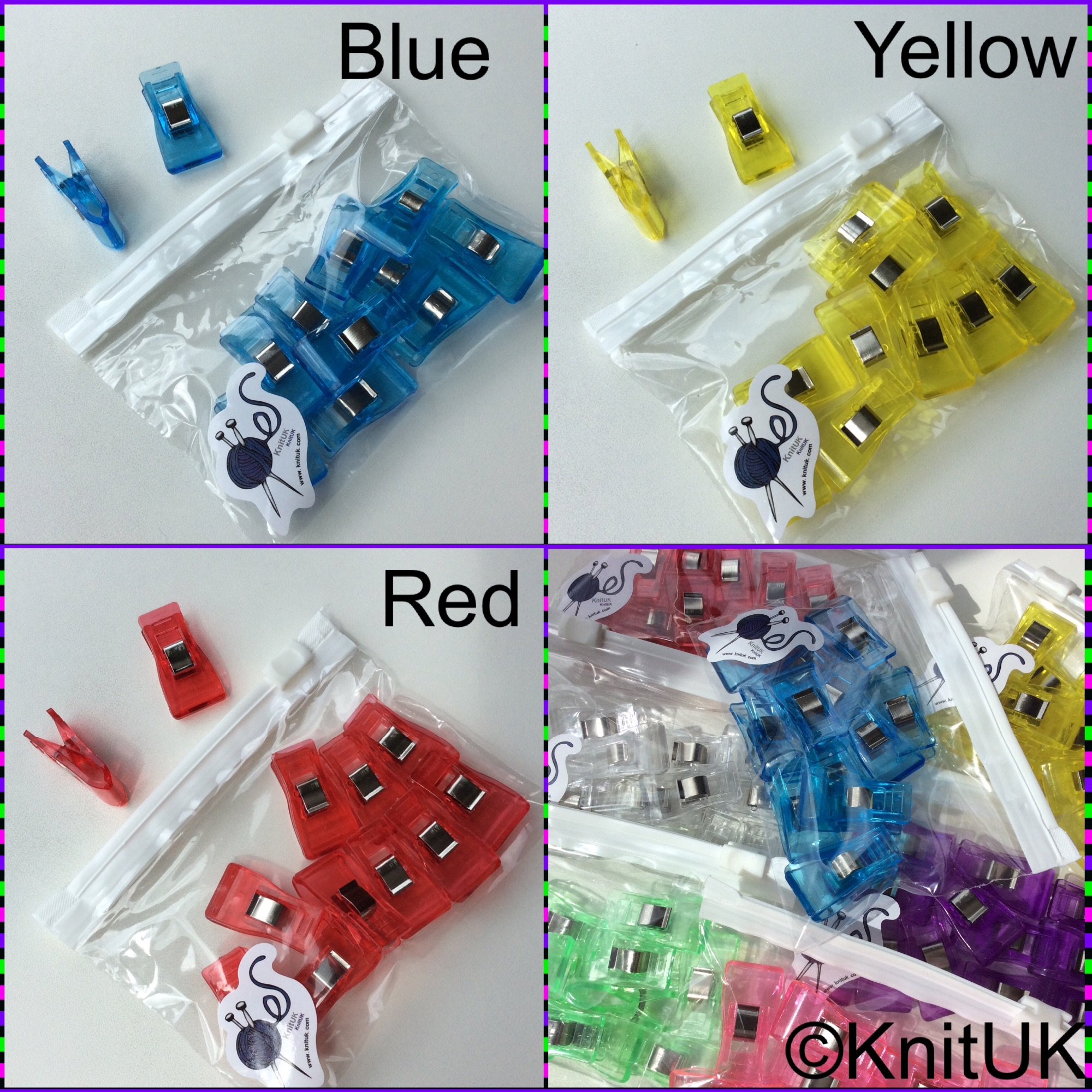 Knituk Sewing quilting clips medium blue yellow red all bags