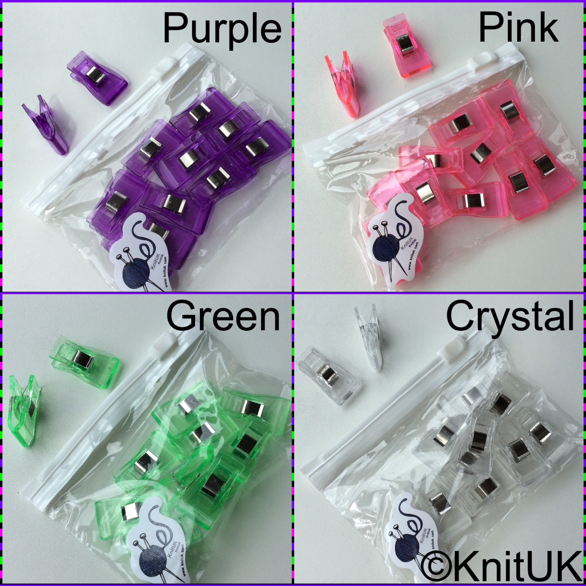 Knituk Sewing quilting clips medium purple Pink green crystal