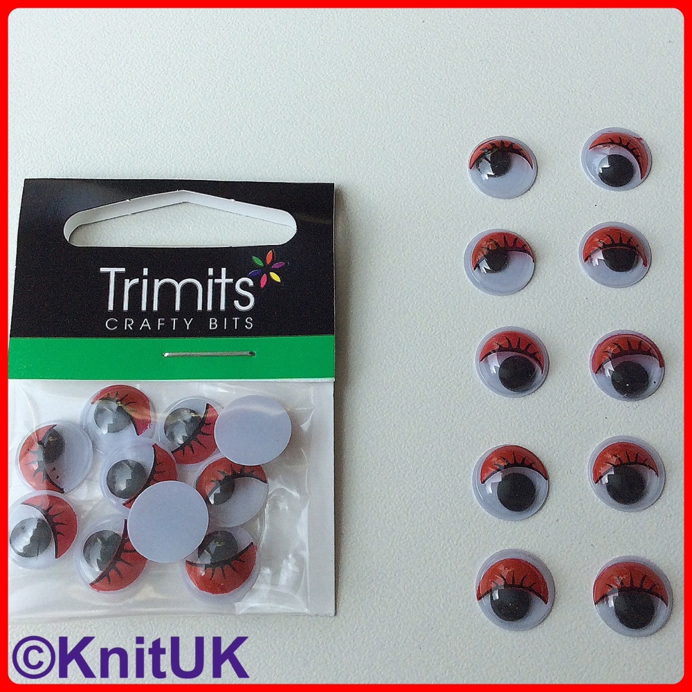 Toy Eyes - 10mm Stick-on Googly Eyes: RED. 10 Pack (Trimits)