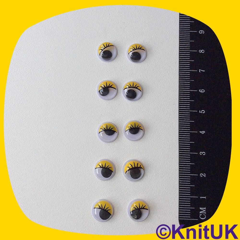 Toy Eyes - 10mm Stick-on Googly Eyes: YELLOW. 10 Pack (Trimits)
